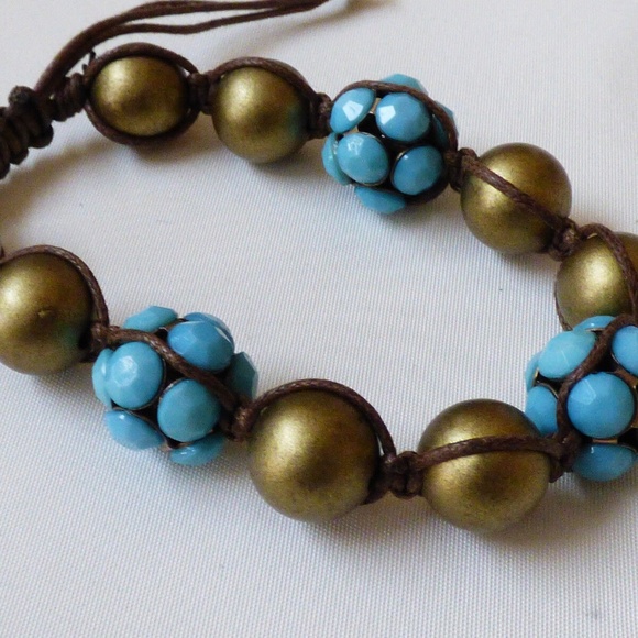 Blue & Pearly color draw string fashion bracelet  - Picture 2 of 4 Blue & Pearl - Picture 4 of 4